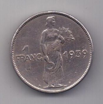 1 франк 1939 г. AUNC. Люксембург