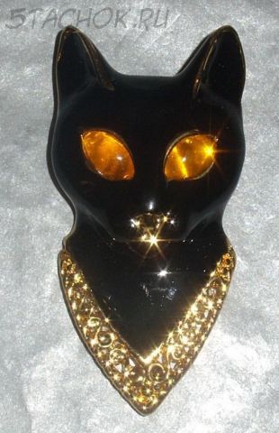 Брошь "Черная кошка" под золото / ювелирная эмаль