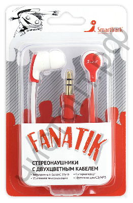 Наушники SmartBuy® FANATIK, плоский двухцветный провод: красный + белый вакуум. (арт.SBE-4200) СУПЕРЦЕНА !!!