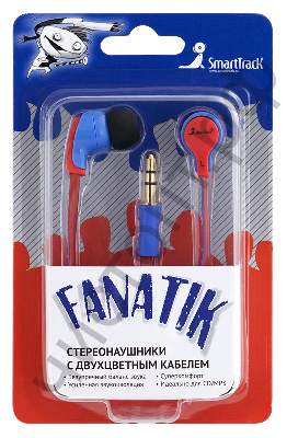Наушники SmartBuy® FANATIK, плоский двухцветный провод: красный + синий вакуум. (арт.SBE-4100) СУПЕРЦЕНА !!!