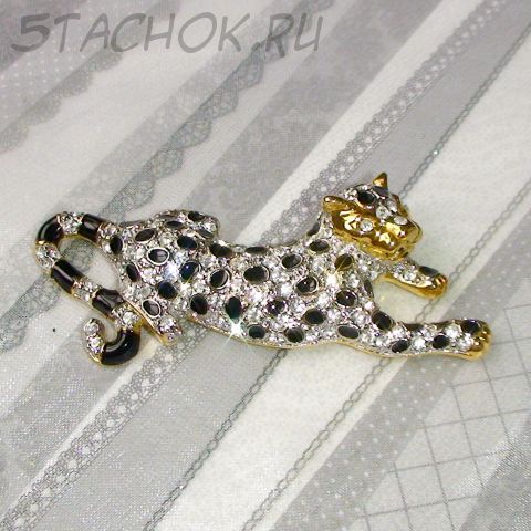 Брошь "Леопард" под золото, стразы, эмаль