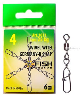 Вертлюг Fish Season с застёжкой Swiwel With Snap Germany-B(Артикул:3013)