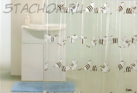 Шторка в ванную комнату виниловая "Котики"