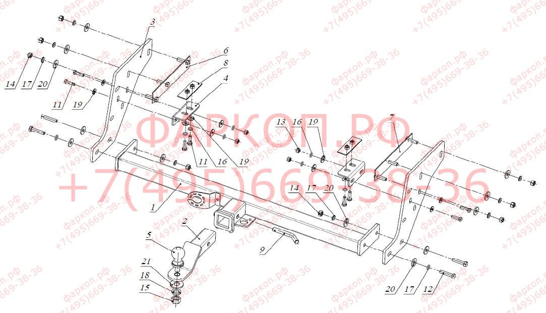 Фаркоп Mitsubishi L200 2006-2015 без подрезки бампера. Тип шара: E (легкосъемный шар под квадрат). Нагрузки: 3500/120 кг.