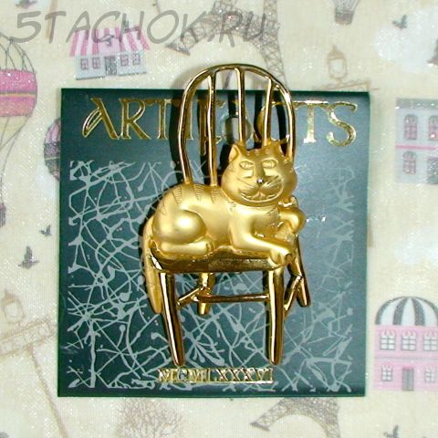 Брошь "Чеширский кот на стуле" под золото