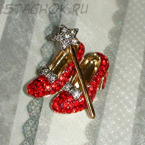 Брошь "Рубиновые туфельки Дороти" под золото, сваровски