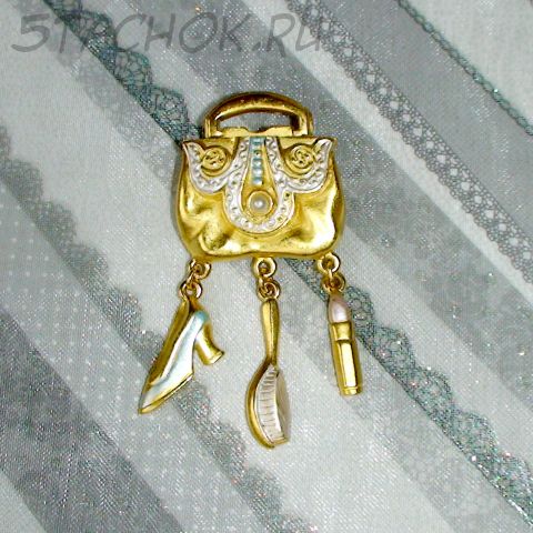 Брошь "Аксессуары модницы" под золото, эмаль