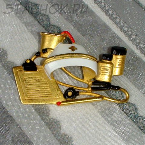 Брошь "Медработник" под золото, эмаль