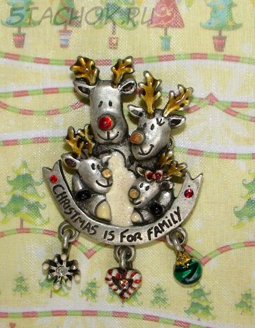 Брошь "Новогоднее семейство лосиков" под олово, эмаль