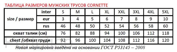 Размерная сетка теплых кальсон Cornette