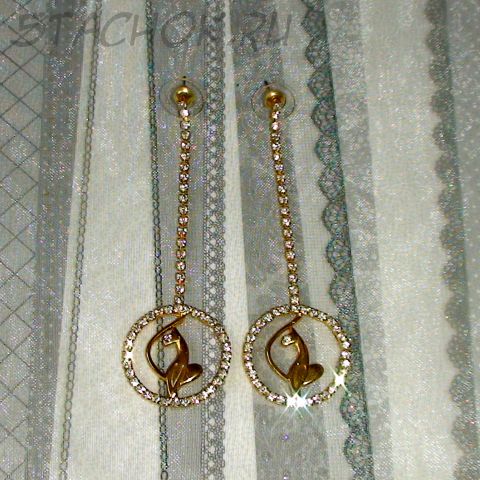 Серьги-гвоздики "Египетская кошка" под золото, чешское стекло (США)