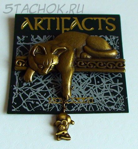 Брошь "Кошка и мышка-2" под бронзу