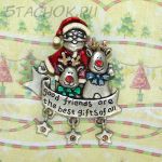 Брошь "Санта и олени" под олово, эмаль, стразы