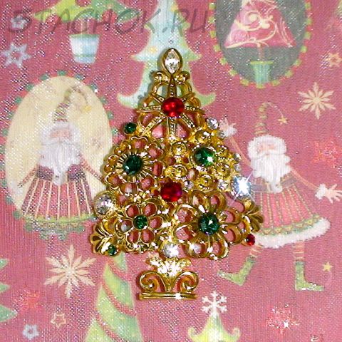 Брошь "Золотая елочка" под золото, стразы