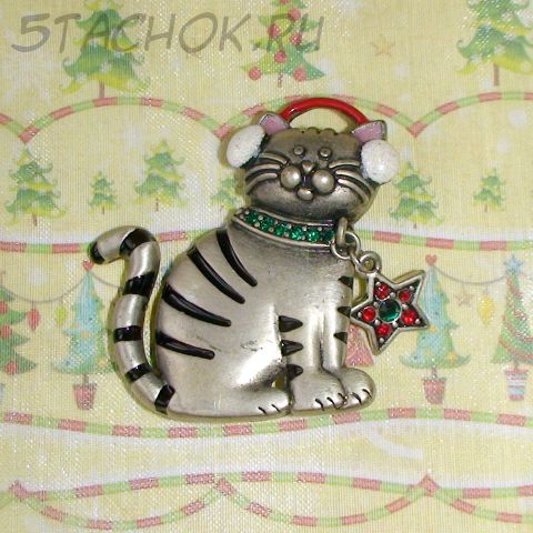 Брошь "Кот-меломан" под олово, эмаль, стразы