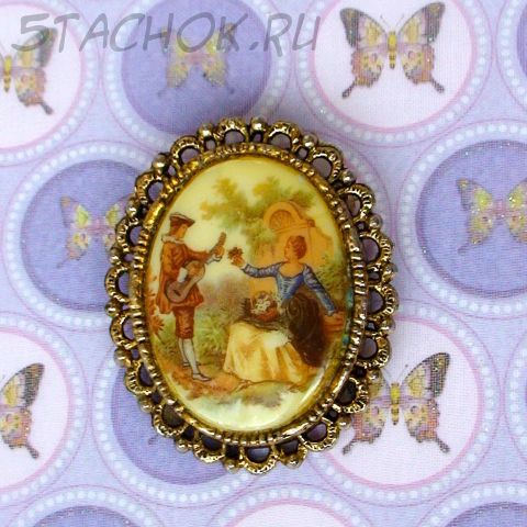 Брошь "Дама и кавалер с гитарой" Лимож