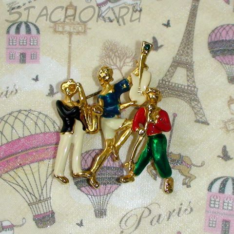 Брошь "Джаз бэнд" под золото, эмаль