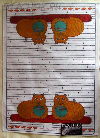 Полотенце-панно "Кошки, рыбки и мышка"