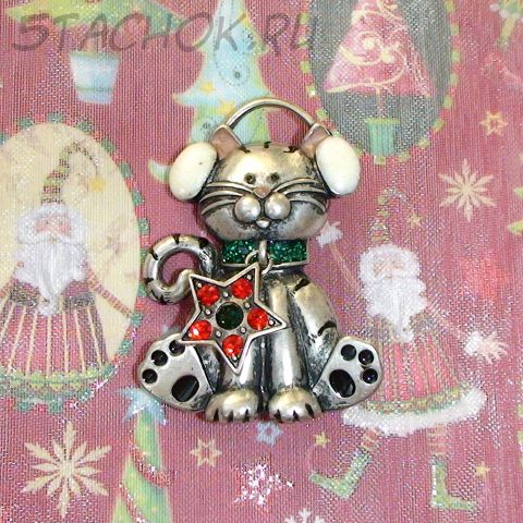 Брошь "Котик-меломан" под олово, эмаль, стразы