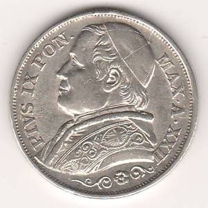 2 лиры 1867 г. Ватикан