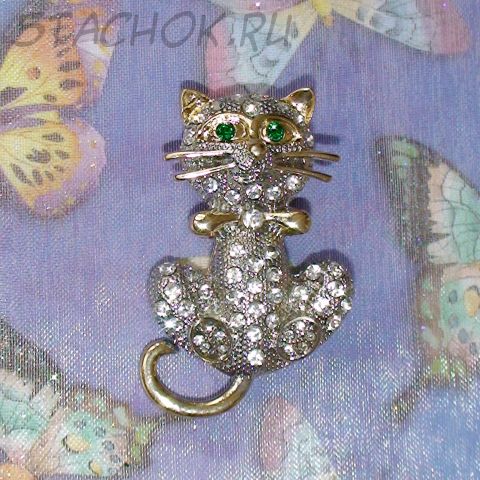Брошь "Котейко" под серебро, золото, стразы