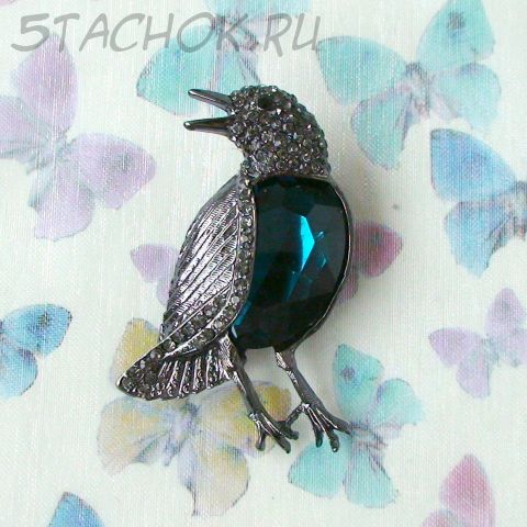 Брошь "Черный ворон" под платину, камень, стразы
