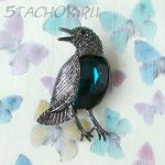 Брошь "Черный ворон" под платину, камень, стразы