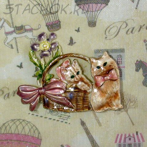 Брошь "Котики-милашки" под серебро, эмаль
