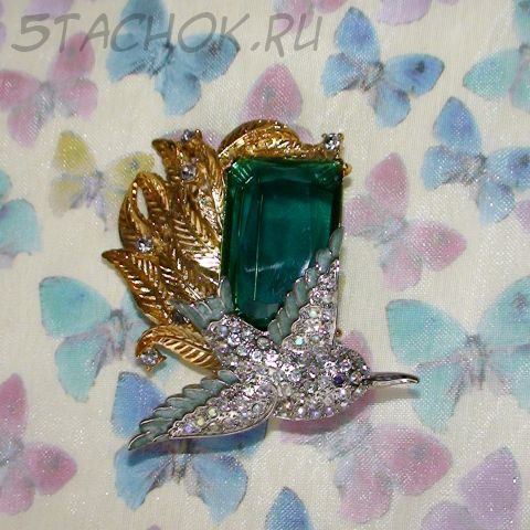 Брошь "Колибри" под золото, серебро, камень, стразы, эмаль