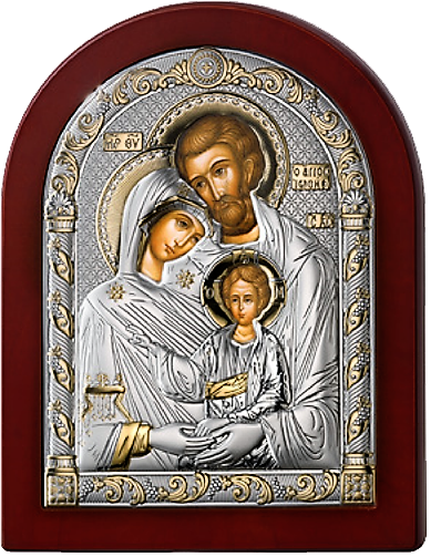 Серебряная икона Святое Семейство (Италия, прозрачный лак, повышенное качество!)