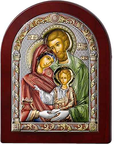 Серебряная икона Святое Семейство (Италия, цветной лак, повышенное качество!)