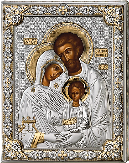 Серебряная икона Святое Семейство (листовое серебро, Италия, прозрачный лак, повышенное качество)