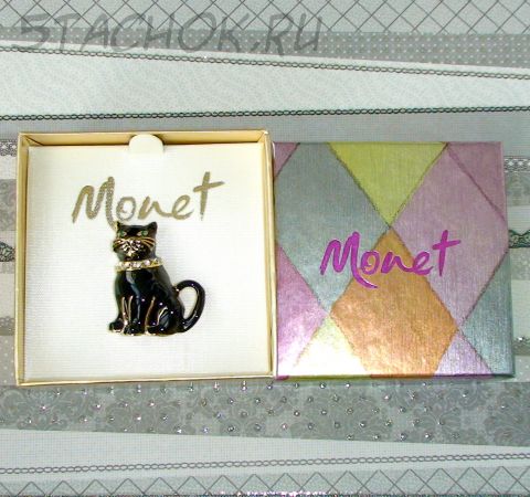 Брошь "Черная кошка" под золото, эмаль, сваровски