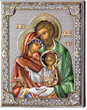Серебряная икона Святое Семейство (листовое серебро, Valenti & Co, Италия, цветной лак, повышенное качество)