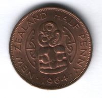1/2 пенни 1964 г. AUNC Новая Зеландия