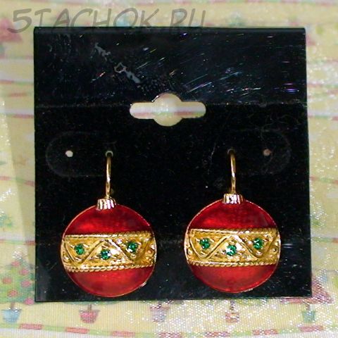 Серьги "Елочный шар" под золото, эмаль, стразы