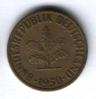 10 пфеннигов 1950 г. Германия, ФРГ, J