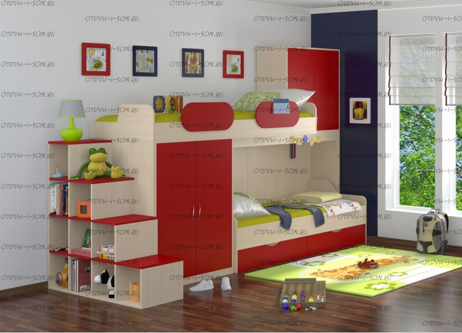 Кровать двухъярусная Дельта №18.04 с лестницей