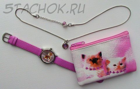 Часы, косметичка и кулон для девочки "Котята"