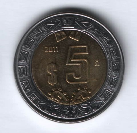 5 песо 2011 г. Мексика, UNC