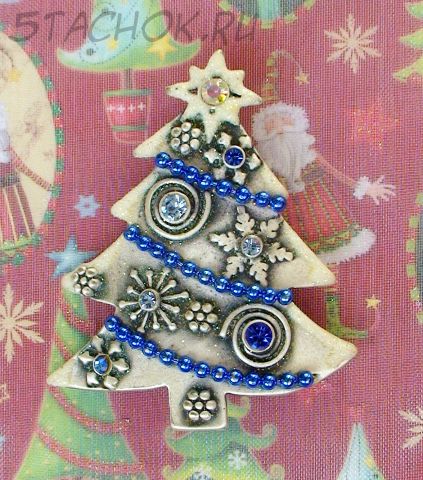 Брошь "Новогодняя елочка" под олово, блестки, эмаль, стразы