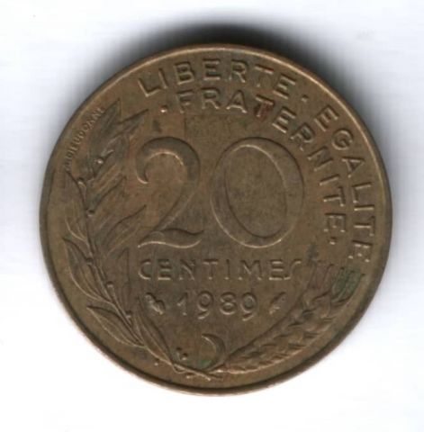 20 сантимов 1989 г. Франция