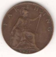 Фартинг 1921 г. Англия
