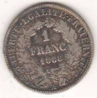 1 франк 1888 г. Франция