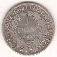 1 франк 1871 г. Франция