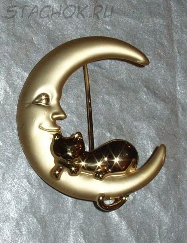 Брошь "Котик спит на луне" под золото (бесплатная доставка из США/Великобритании)