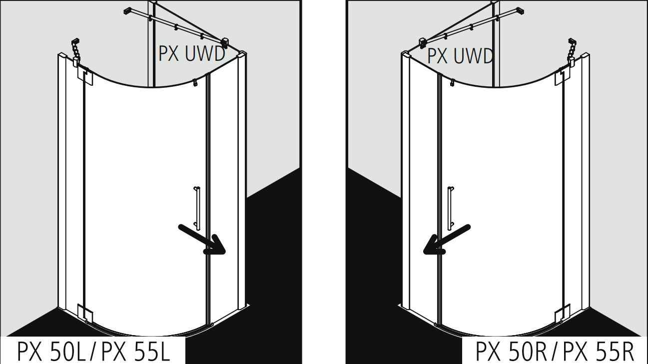 Душевая кабина Kermi Pasa XP четверть круга PX 50R/L PX 55R/L схема 10