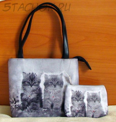 Сумочка и кошелечек для девочки "Котята с ожерельем"