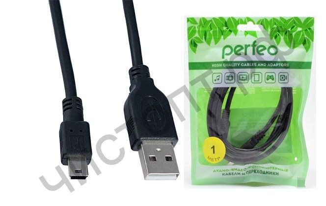 Кабель USB 2.0 Aм вилка(папа)--mini-B(miniUSB) вилка(папа) 5P длина 1 м. PERFEO (U4301)