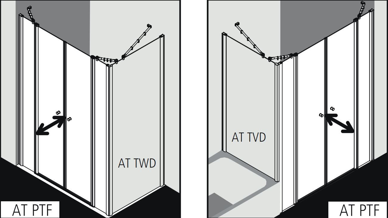 Душевая кабина Kermi Atea угловая или пристенная AT PTF схема 2